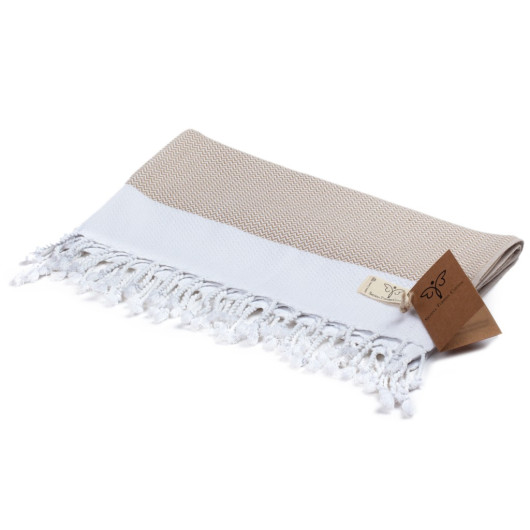 Smyrna 100% Cotton, 2-Pack Hand, Face And Foot Towel, Peshkir 40*100 Cm Orientina Pattern Beige
