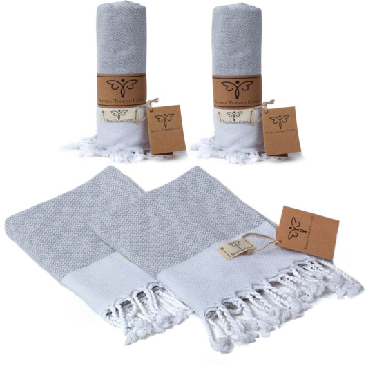 Smyrna 100% Cotton, 2-Pack Hand, Face And Foot Towel, Peshkir 40*100 Cm Orientina Pattern Gray