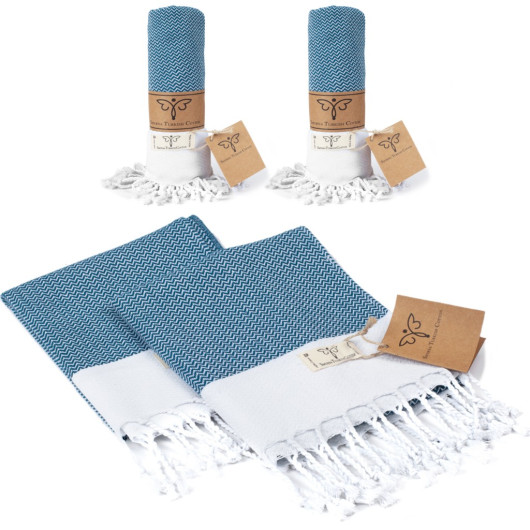 Smyrna 100% Cotton, 2-Pack Hand, Face And Foot Towel, Peshkir 40*100 Cm Orientina Pattern Navy Blue