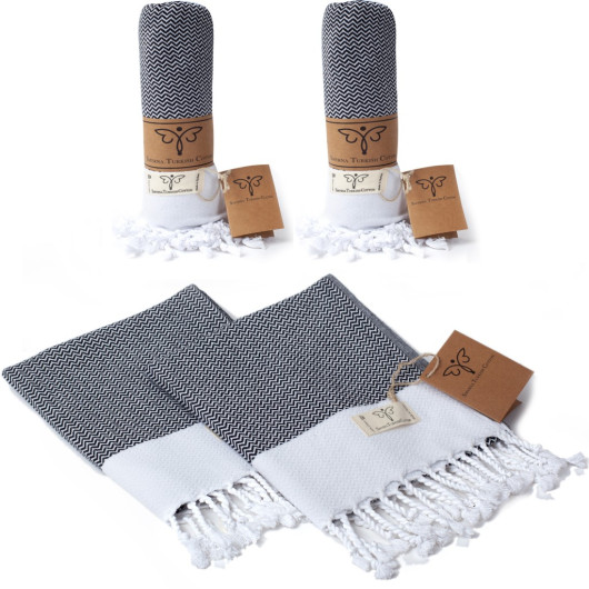 Smyrna 100% Cotton, 2-Pack Hand, Face And Foot Towel, Peshkir 40*100 Cm Orientina Pattern Black