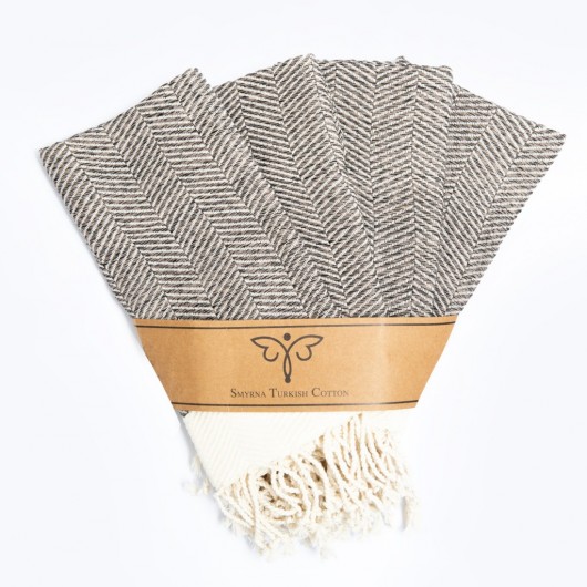 Smyrna 100% Cotton, 4-Pack Guest Hand Face Towel, Napkin 38*66 Cm, Absorbent, Herringbone Pattern Beige