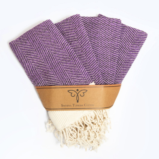 Smyrna 100% Cotton, 4-Pack Guest Hand Face Towel, Napkin 38*66 Cm, Absorbent, Herringbone Pattern Purple