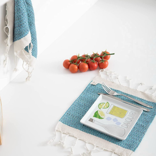 Smyrna 100% Cotton, 4-Pack Guest Hand Face Towel, Napkin 38*66 Cm, Absorbent, Diamond Pattern Turkuaz