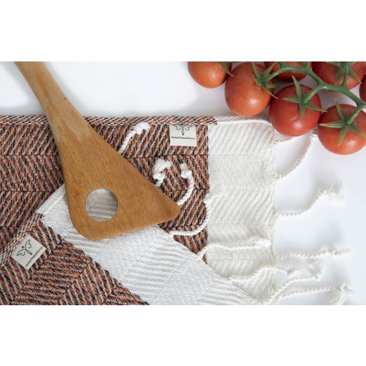 Smyrna 100% Cotton, 6 Pcs. Guest Hand Face Towel, Napkin 30*30 Cm, Absorbent, Herringbone Pattern Orange