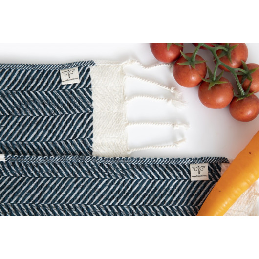 Smyrna 100% Cotton, 6 Pieces Of Guest Hand And Face Towel, Napkin 30*30 Cm, Absorbent, Herringbone Navy