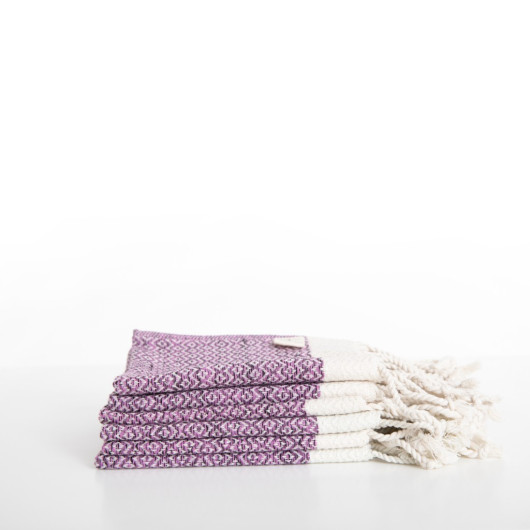 Smyrna 100% Cotton, 6 Pcs. Guest Hand Face Towel, Napkin 30*30 Cm, Absorbent, Diamond Pattern Damson