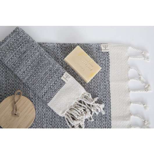 Smyrna 100% Cotton, 6 Pcs. Guest Hand Face Towel, Napkin 30*45 Cm, Absorbent, Diamond Pattern Gray