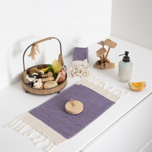Smyrna 100% Cotton, 6 Pcs. Guest Hand Face Towel, Napkin 30*45 Cm, Absorbent, Diamond Pattern Purple
