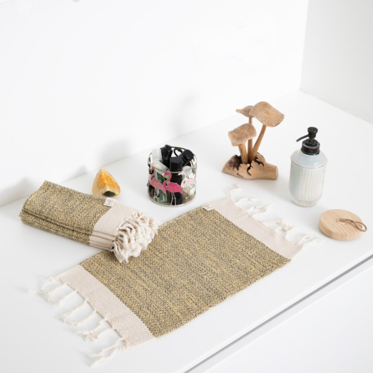 Smyrna 100% Cotton, 6 Pcs. Guest Hand Face Towel, Napkin 30*45 Cm, Absorbent, Diamond Pattern Yellow