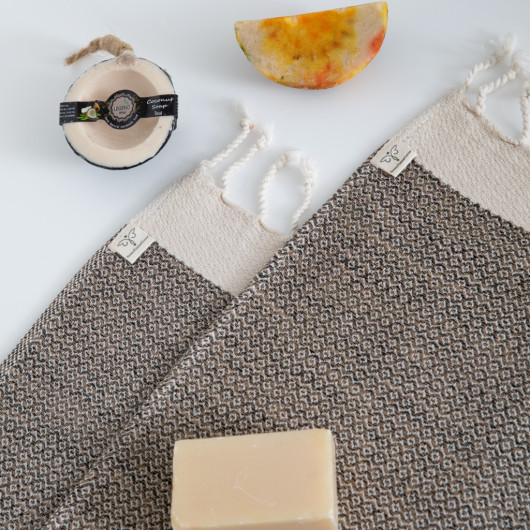 Smyrna 100% Cotton, 6 Pcs. Guest Hand Face Towel, Napkin 30*45 Cm, Absorbent, Diamond Pattern Milk Coffee