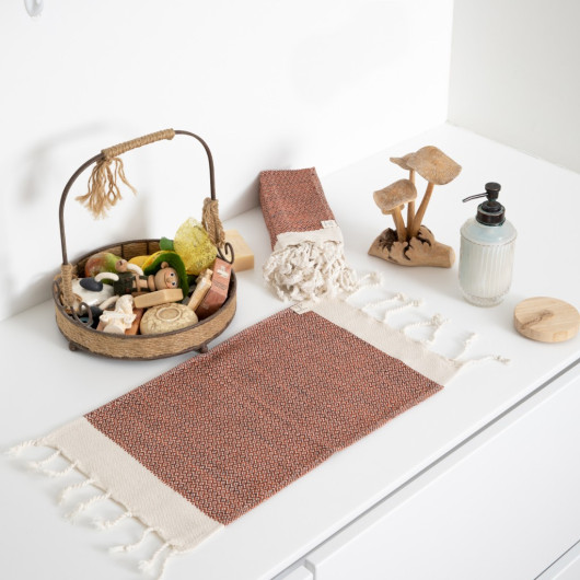 Smyrna 100% Cotton, 6 Pcs. Guest Hand Face Towel, Napkin 30*45 Cm, Absorbent, Diamond Pattern Orange