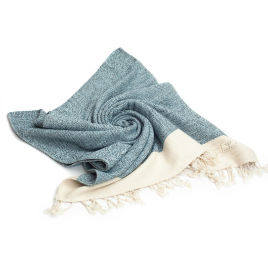 Smyrna 100% Cotton Absorbent Peshtemal Beach Bath Towel 94*180 Cm Herringbone Pattern Light Blue