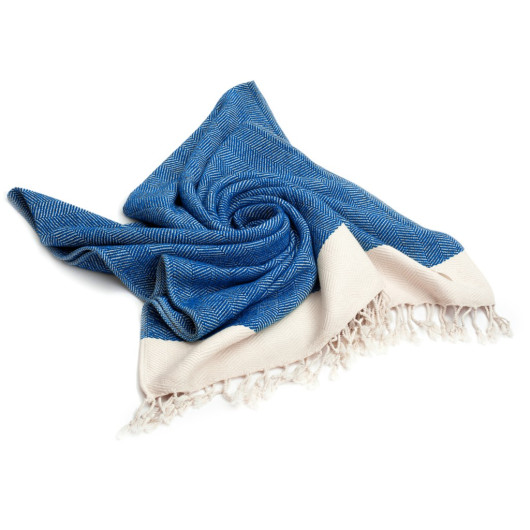 Smyrna 100% Cotton Absorbent Peshtemal Beach Bath Towel 94*180 Cm Herringbone Pattern Blue