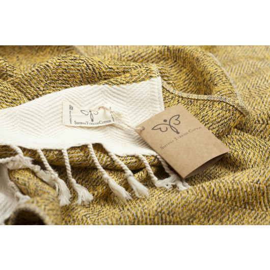 Smyrna 100% Cotton Absorbent Peshtemal Beach Bath Towel 94*180 Cm Herringbone Pattern Yellow