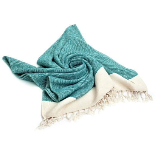 Smyrna 100% Cotton Absorbent Peshtemal Beach Bath Towel 94*180 Cm Herringbone Pattern Turkuaz