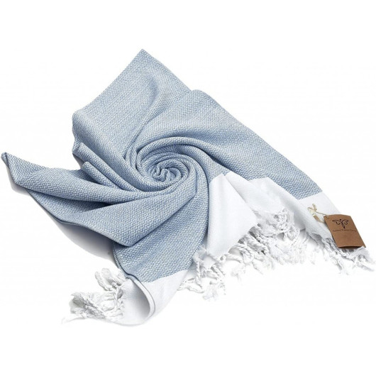Smyrna 100% Cotton Absorbent Peshtemal Beach Bath Towel 94*180 Cm Sergeant Pattern Blue