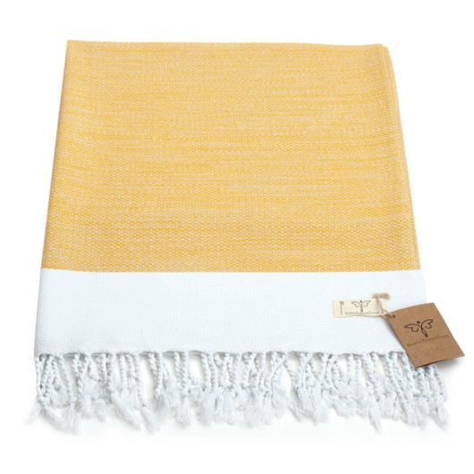 Smyrna 100% Cotton Absorbent Peshtemal Beach Bath Towel 94*180 Cm Sergeant Pattern Yellow