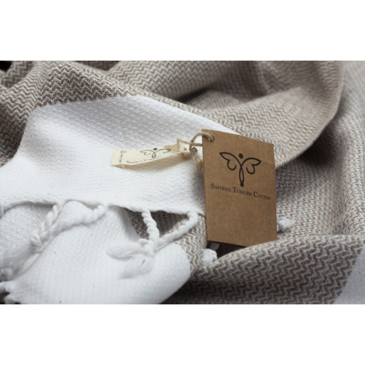 Smyrna 100% Cotton Absorbent Peshtemal Beach Bath Towel 94*180 Cm Sergeant Pattern Coffee With Milk