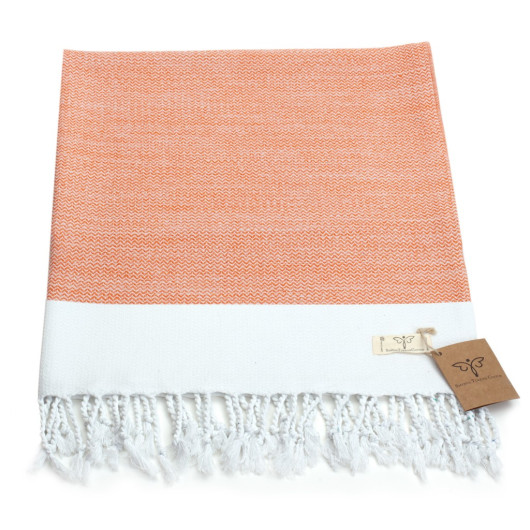 Smyrna 100% Cotton Absorbent Peshtemal Beach Bath Towel 94*180 Cm Sergeant Pattern Orange