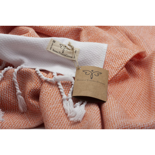 Smyrna 100% Cotton Absorbent Peshtemal Beach Bath Towel 94*180 Cm Sergeant Pattern Orange
