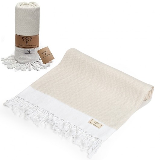 Smyrna 100% Cotton Absorbent Peshtemal Beach Bath Towel 94*180 Cm Diamond Pattern Cream