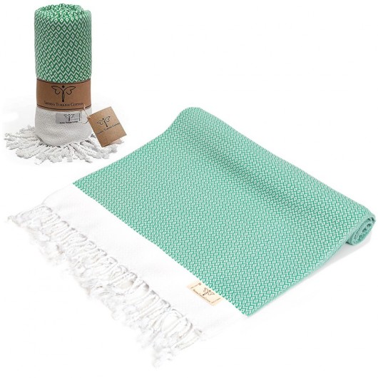 Smyrna 100% Cotton Absorbent Peshtemal Beach Bath Towel 94*180 Cm Diamond Pattern Water Green