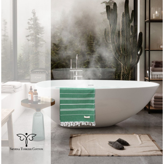 Smyrna 100% Cotton Absorbent Peshtemal Beach Bath Towel 94*180 Cm Classic Pattern Live Green
