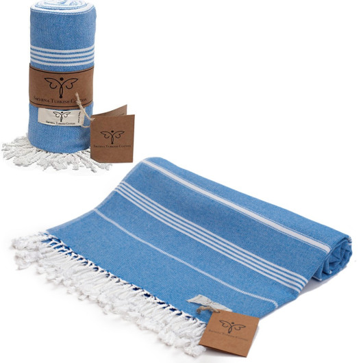 Smyrna 100% Cotton Absorbent Peshtemal Beach Bath Towel 94*180 Cm Classic Pattern Jeans Color