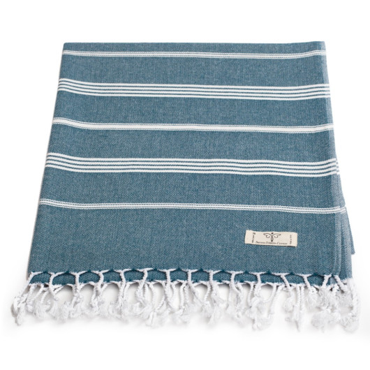 Smyrna 100% Cotton Absorbent Peshtemal Beach Bath Towel 94*180 Cm Classic Pattern Navy Blue