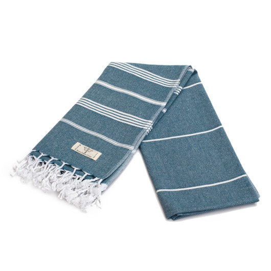 Smyrna 100% Cotton Absorbent Peshtemal Beach Bath Towel 94*180 Cm Classic Pattern Navy Blue