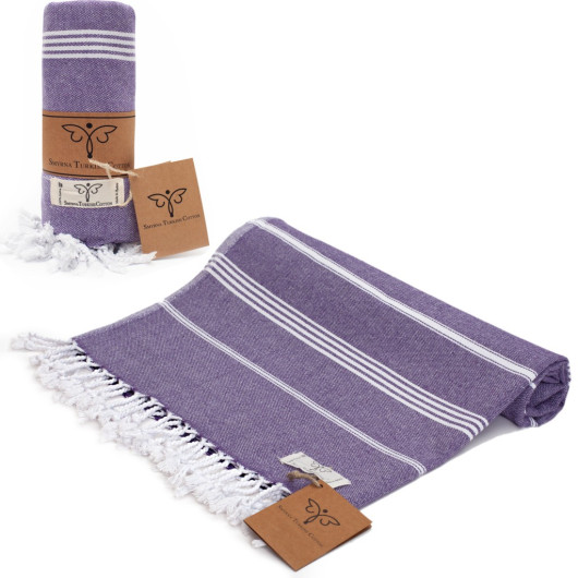 Smyrna 100% Cotton Absorbent Peshtemal Beach Bath Towel 94*180 Cm Classic Pattern Purple