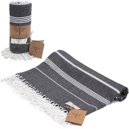 Smyrna 100% Cotton Absorbent Peshtemal Beach Bath Towel 94*180 Cm Classic Pattern Black