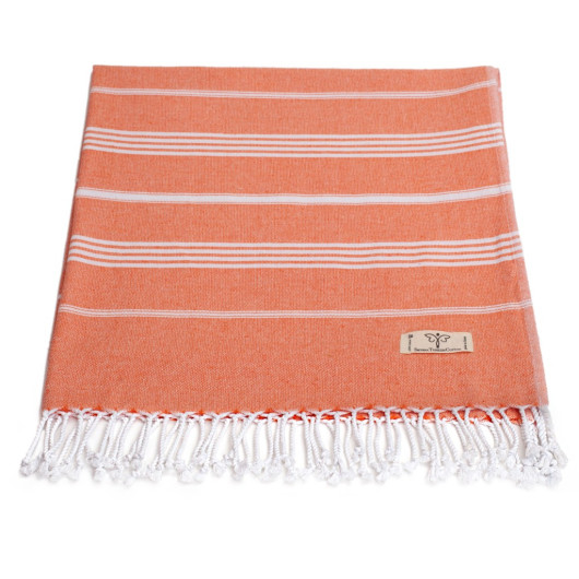 Smyrna 100% Cotton Absorbent Peshtemal Beach Bath Towel 94*180 Cm Classic Pattern Orange