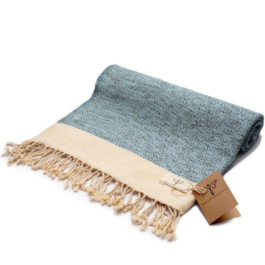 Smyrna 100% Cotton Absorbent Peshtemal Beach Bath Towel 94*180 Cm Vintage Pattern Light Blue