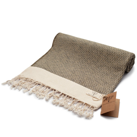 Smyrna 100% Cotton Absorbent Peshtemal Beach Bath Towel 94*180 Cm Vintage Pattern Khaki