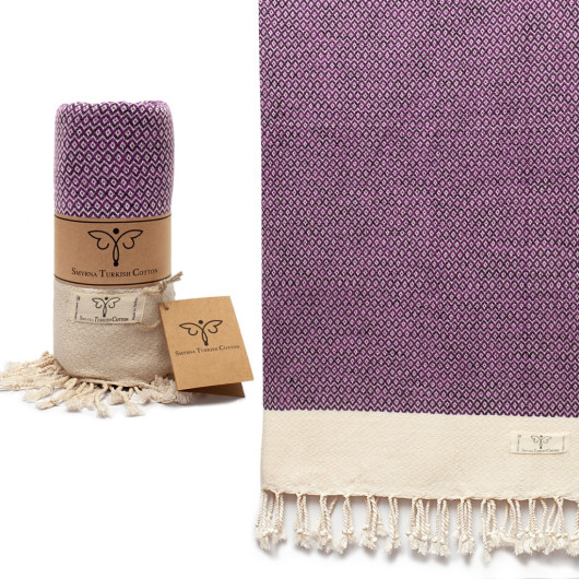 Smyrna 100% Cotton Absorbent Peshtemal Beach Bath Towel 94*180 Cm Vintage Pattern Purple