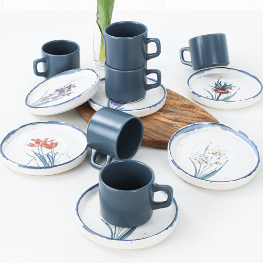 Flowers Stackable Tea Set 12 Pieces For 6 Persons