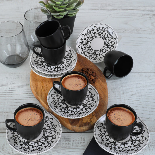 Black Velvet Coffee Cup Set 12 Pieces For 6 People