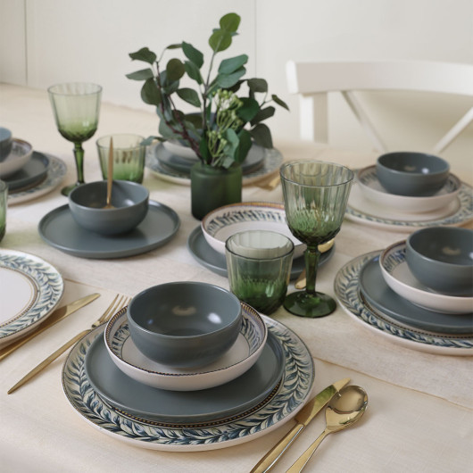 Dining Set With A Green Frame, 24 Pieces For 6 People