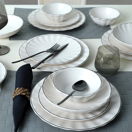 Matte White Line Sirius Dining Set 24 Pieces For 6 Persons