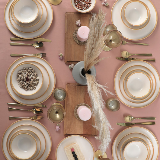 Matte Cream Gold Mesh Dinner Set 24 Pieces For 6 Persons