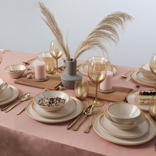 Matte Cream Gold Mesh Dinner Set 24 Pieces For 6 Persons