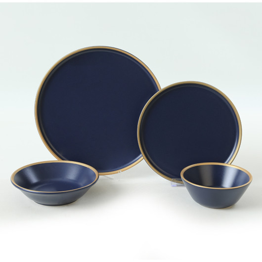 Matte Navy Blue Gold Mesh Dinner Set 24 Pieces For 6 Persons