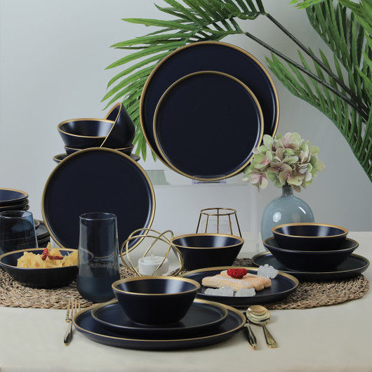 Matte Navy Blue Gold Mesh Dinner Set 24 Pieces For 6 Persons