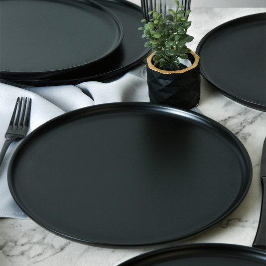 Matte Black Nordic Serving Plate 28 Cm 6 Pieces
