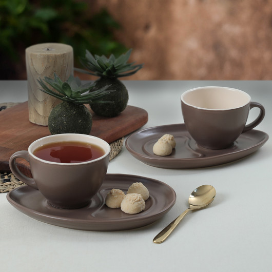 Matte Earth Taupe / Cream Drip Coffee Presentation Set 4 Pieces For 2 People