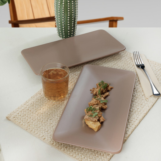 Matte Earth Taupe Siera Boat Plate 33 Cm 2 Pieces