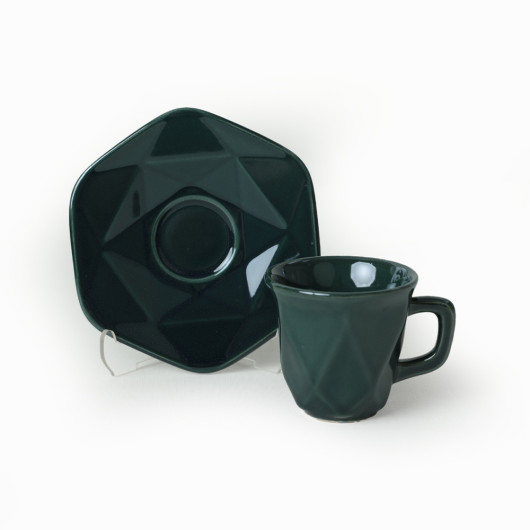 Metallic Green Crystal Coffee Cup Set 12 Pieces For 6 Persons