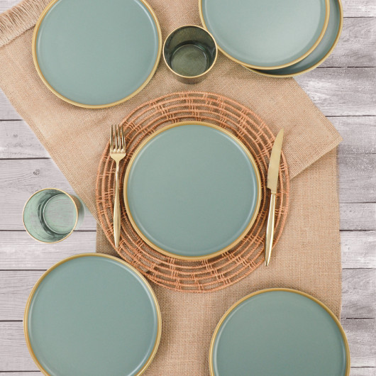 Nordic Gold Matte Green Cake Plate 22 Cm 6 Pieces