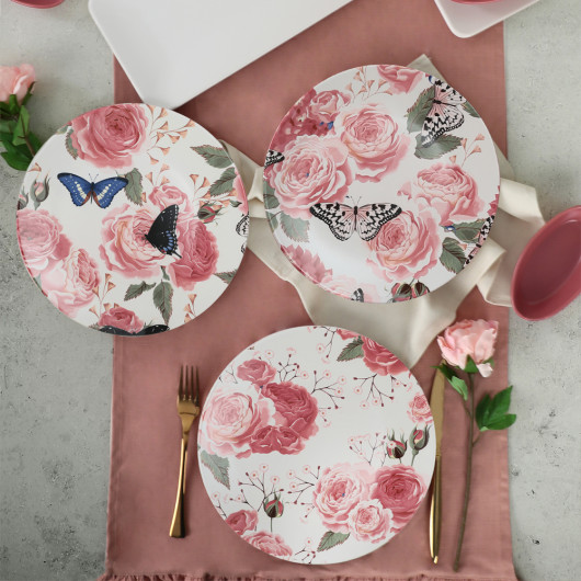 Pink Rose Breakfast Set 12 Pieces For 4 Persons